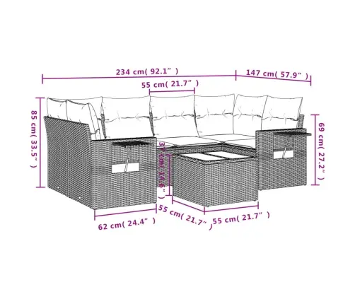7-Daļīgs Dārza Dīvāna Komplekts, Matrači, Bēša Pe Rotangpalma Vidaxl