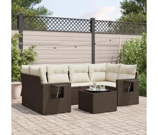 7-Daļīgs Dārza Dīvānu Komplekts, Matrači, Brūna Pe Rotangpalma Vidaxl