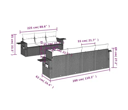 8-Daļīgs Dārza Dīvāna Komplekts, Matrači, Melna Pe Rotangpalma Vidaxl