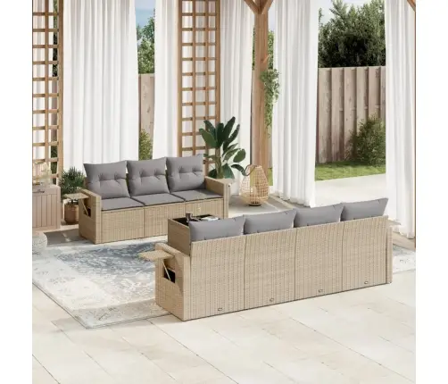 8-Daļīgs Dārza Dīvāna Komplekts, Matrači, Bēša Pe Rotangpalma Vidaxl