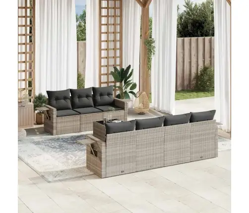 8-Daļīgs Dārza Dīvāna Komplekts,Matrači, Gaiši Pelēka Pe Pinums Vidaxl