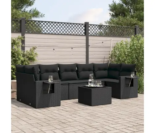 Sofos Komplektas Su Pagalvėlėmis, 8 Dalių, Juodas, Poliratanas