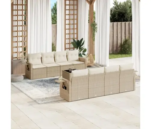 9-Daļīgs Dārza Dīvānu Komplekts, Matrači, Bēša Pe Rotangpalma Vidaxl