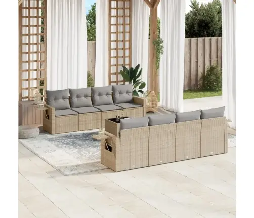 9-Daļīgs Dārza Dīvānu Komplekts, Matrači, Bēša Pe Rotangpalma Vidaxl