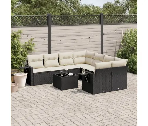 9-Daļīgs Dārza Dīvāna Komplekts, Matrači, Melna Pe Rotangpalma Vidaxl