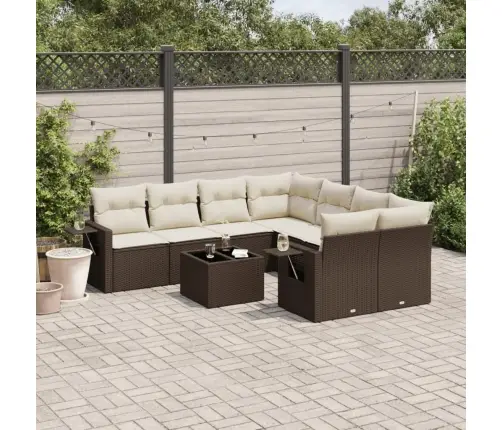 9-Daļīgs Dārza Dīvāna Komplekts, Matrači, Brūna Pe Rotangpalma Vidaxl