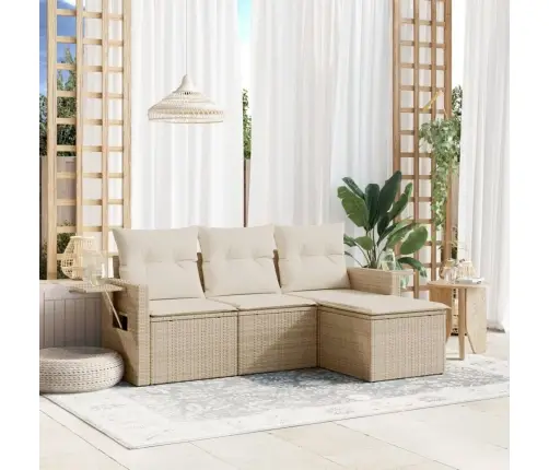 Sofos Komplektas Su Pagalvėlėmis, 4 Dalių, Smėlio, Poliratanas