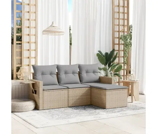 4-Daļīgs Dārza Dīvāna Komplekts, Matrači, Bēša Pe Rotangpalma Vidaxl