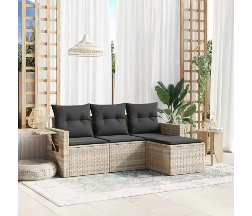 Sofos Komplektas Su Pagalvėlėmis, 4 Dalių, Pilkas, Poliratanas