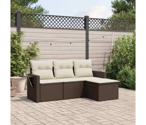 4-Daļīgs Dārza Dīvānu Komplekts, Matrači, Brūna Pe Rotangpalma Vidaxl