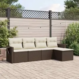 5-Daļīgs Dārza Dīvānu Komplekts, Matrači, Brūna Pe Rotangpalma Vidaxl