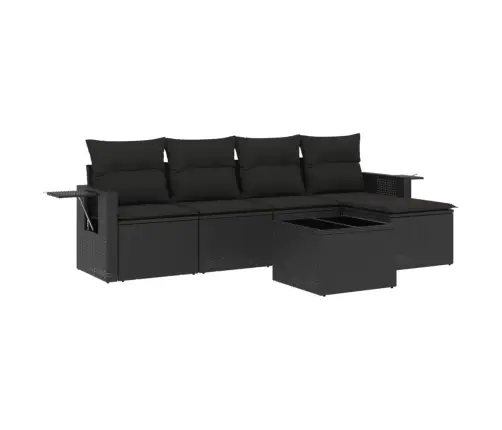 Sofos Komplektas Su Pagalvėlėmis, 6 Dalių, Juodas, Poliratanas