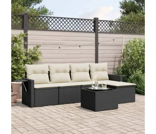 Sofos Komplektas Su Pagalvėlėmis, 6 Dalių, Juodas, Poliratanas Sofos Komplektas Su Pagalvėlėmis, 6 Dalių, Juodas, Poliratanas