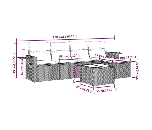 6-Osaline Aiamööblikomplekt Patjadega, Helehall, Polürotang