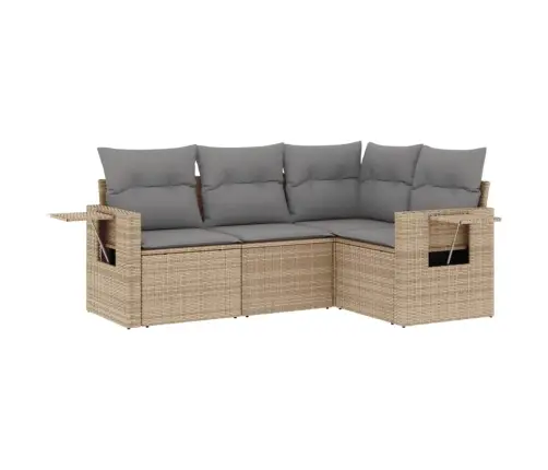 Sofos Komplektas Su Pagalvėlėmis, 4 Dalių, Smėlio, Poliratanas