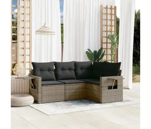 4-Daļīgs Dārza Dīvāna Komplekts Ar Matračiem, Pelēks Pe Pinums Vidaxl