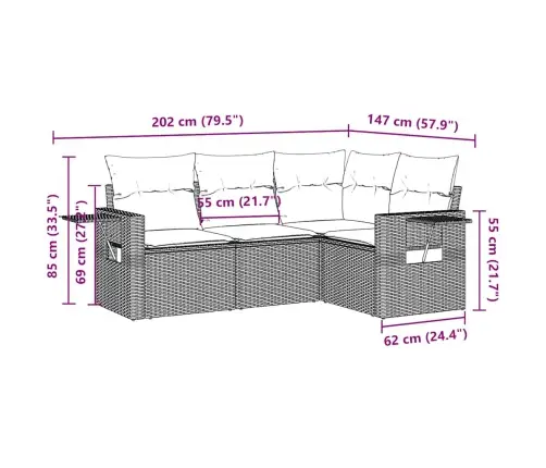 Sofos Komplektas Su Pagalvėlėmis, 4 Dalių, Pilkas, Poliratanas