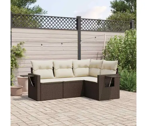 4-Daļīgs Dārza Dīvānu Komplekts, Matrači, Brūna Pe Rotangpalma Vidaxl