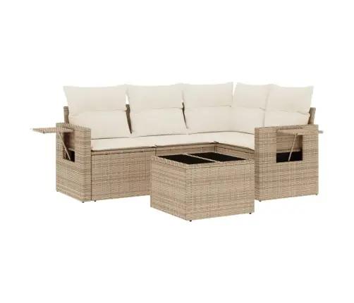 5-Daļīgs Dārza Dīvāna Komplekts, Matrači, Bēša Pe Rotangpalma Vidaxl