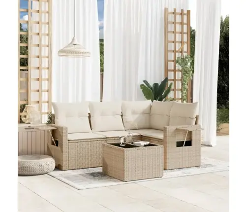 5-Daļīgs Dārza Dīvāna Komplekts, Matrači, Bēša Pe Rotangpalma Vidaxl