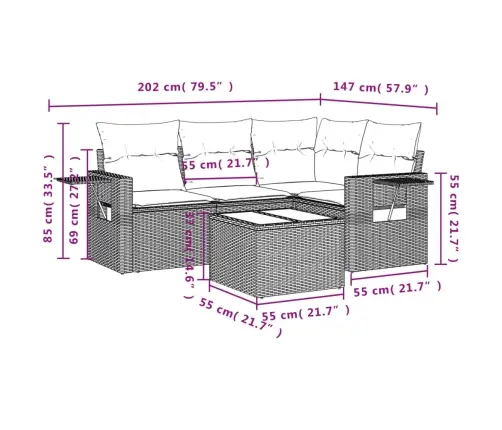 5-Osaline Aiamööblikomplekt Patjadega, Pruun, Polürotang