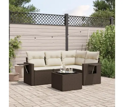 5-Osaline Aiamööblikomplekt Patjadega, Pruun, Polürotang