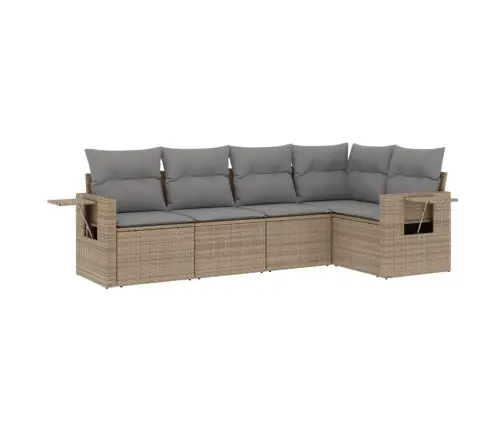 5-Daļīgs Dārza Dīvāna Komplekts, Matrači, Bēša Pe Rotangpalma Vidaxl