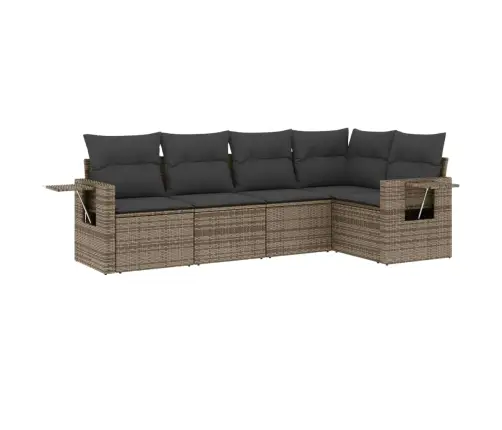 5-Daļīgs Dārza Dīvāna Komplekts Ar Matračiem, Pelēks Pe Pinums Vidaxl