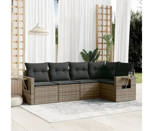 5-Daļīgs Dārza Dīvāna Komplekts Ar Matračiem, Pelēks Pe Pinums Vidaxl