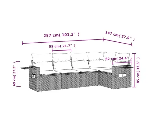 5-Daļīgs Dārza Dīvānu Komplekts,Matrači, Gaiši Pelēka Pe Pinums Vidaxl