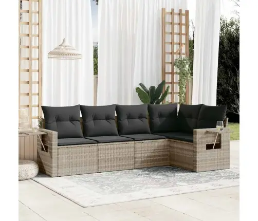 5-Daļīgs Dārza Dīvānu Komplekts,Matrači, Gaiši Pelēka Pe Pinums Vidaxl