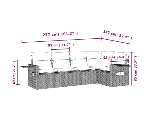 5-Daļīgs Dārza Dīvānu Komplekts, Matrači, Brūna Pe Rotangpalma Vidaxl