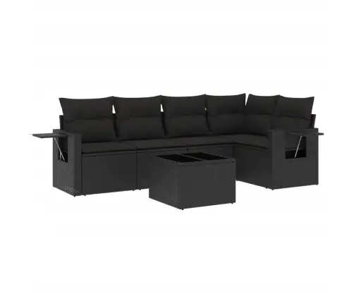 Sofos Komplektas Su Pagalvėlėmis, 6 Dalių, Juodas, Poliratanas