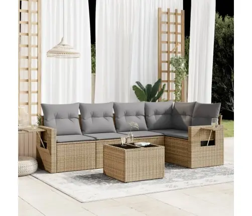 Sofos Komplektas Su Pagalvėlėmis, 6 Dalių, Smėlio, Poliratanas