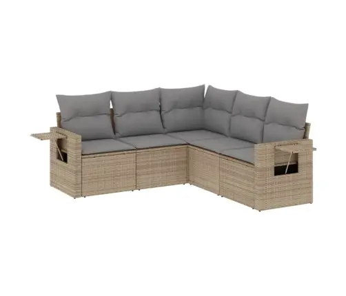 Sofos Komplektas Su Pagalvėlėmis, 5 Dalių, Smėlio, Poliratanas