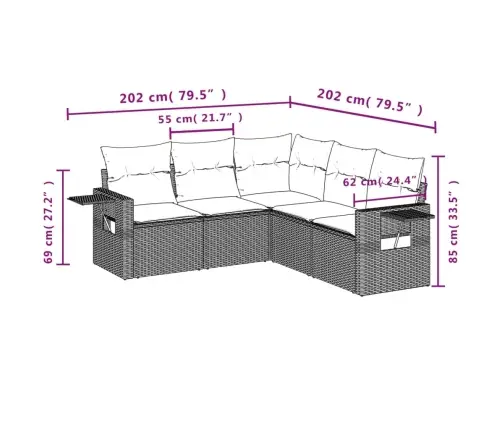 Sofos Komplektas Su Pagalvėlėmis, 5 Dalių, Smėlio, Poliratanas