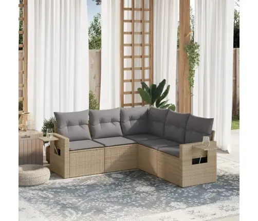 Sofos Komplektas Su Pagalvėlėmis, 5 Dalių, Smėlio, Poliratanas