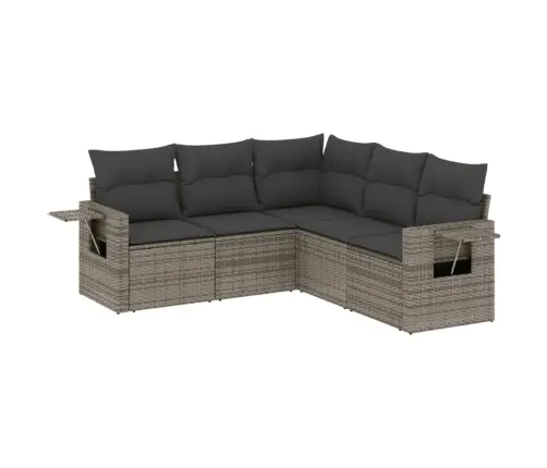 5-Daļīgs Dārza Dīvāna Komplekts Ar Matračiem, Pelēks Pe Pinums Vidaxl