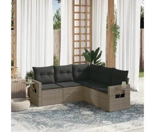 5-Daļīgs Dārza Dīvāna Komplekts Ar Matračiem, Pelēks Pe Pinums Vidaxl