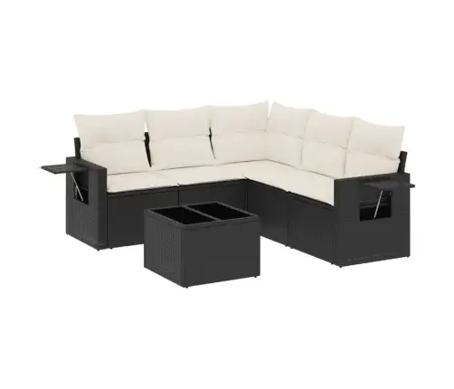 Sofos Komplektas Su Pagalvėlėmis, 6 Dalių, Juodas, Poliratanas