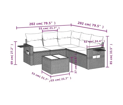 6-Osaline Aiamööblikomplekt Patjadega, Helehall, Polürotang
