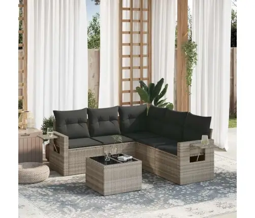 6-Osaline Aiamööblikomplekt Patjadega, Helehall, Polürotang