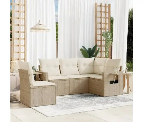 Sofos Komplektas Su Pagalvėlėmis, 5 Dalių, Smėlio, Poliratanas