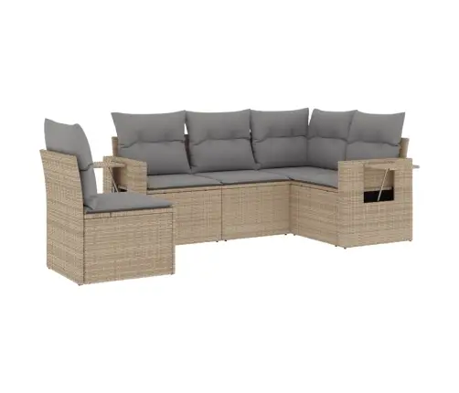 Sofos Komplektas Su Pagalvėlėmis, 5 Dalių, Smėlio, Poliratanas Sofos Komplektas Su Pagalvėlėmis, 5 Dalių, Smėlio, Poliratanas