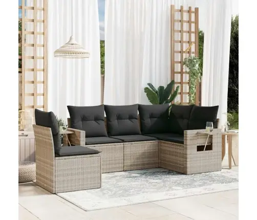 5-Daļīgs Dārza Dīvānu Komplekts,Matrači, Gaiši Pelēka Pe Pinums Vidaxl