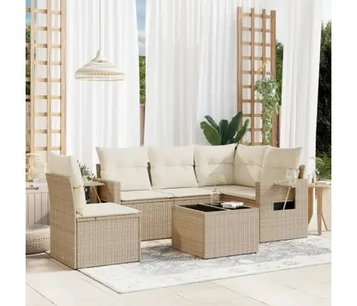 6-Daļīgs Dārza Dīvāna Komplekts, Matrači, Bēša Pe Rotangpalma Vidaxl