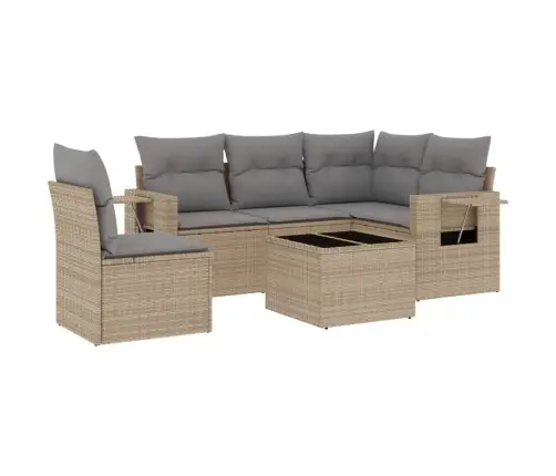 6-Daļīgs Dārza Dīvāna Komplekts, Matrači, Bēša Pe Rotangpalma Vidaxl