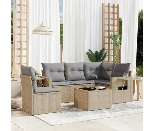 6-Daļīgs Dārza Dīvāna Komplekts, Matrači, Bēša Pe Rotangpalma Vidaxl