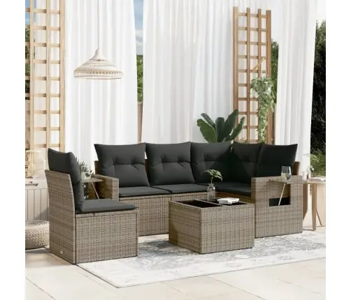 6-Daļīgs Dārza Dīvāna Komplekts Ar Matračiem, Pelēks Pe Pinums Vidaxl