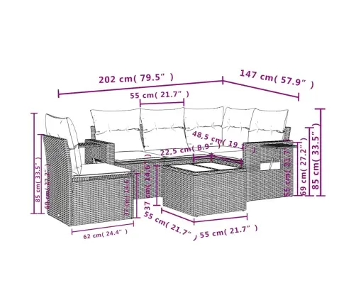 6-Osaline Aiamööblikomplekt Patjadega, Helehall, Polürotang